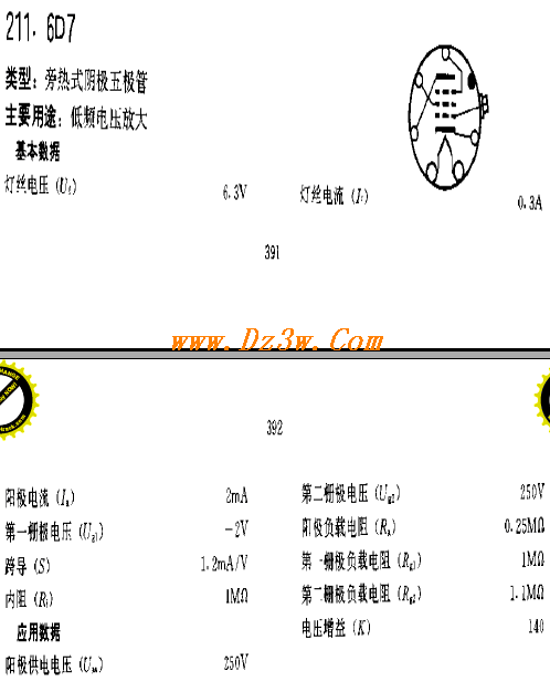 6D7a href=http://www.dz3w.com/info/tube/ target=_blank class=infotextkeya href=http://www.dz3w.com/component/tube/tubeindex.htm target=_blank class=infotextkey電子管/a參數/a