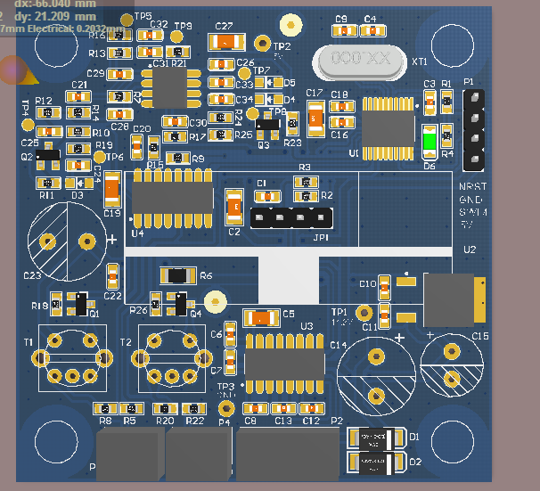 STM8S003超聲波測距硬件設計 ad原理圖+PCB+封裝庫文件