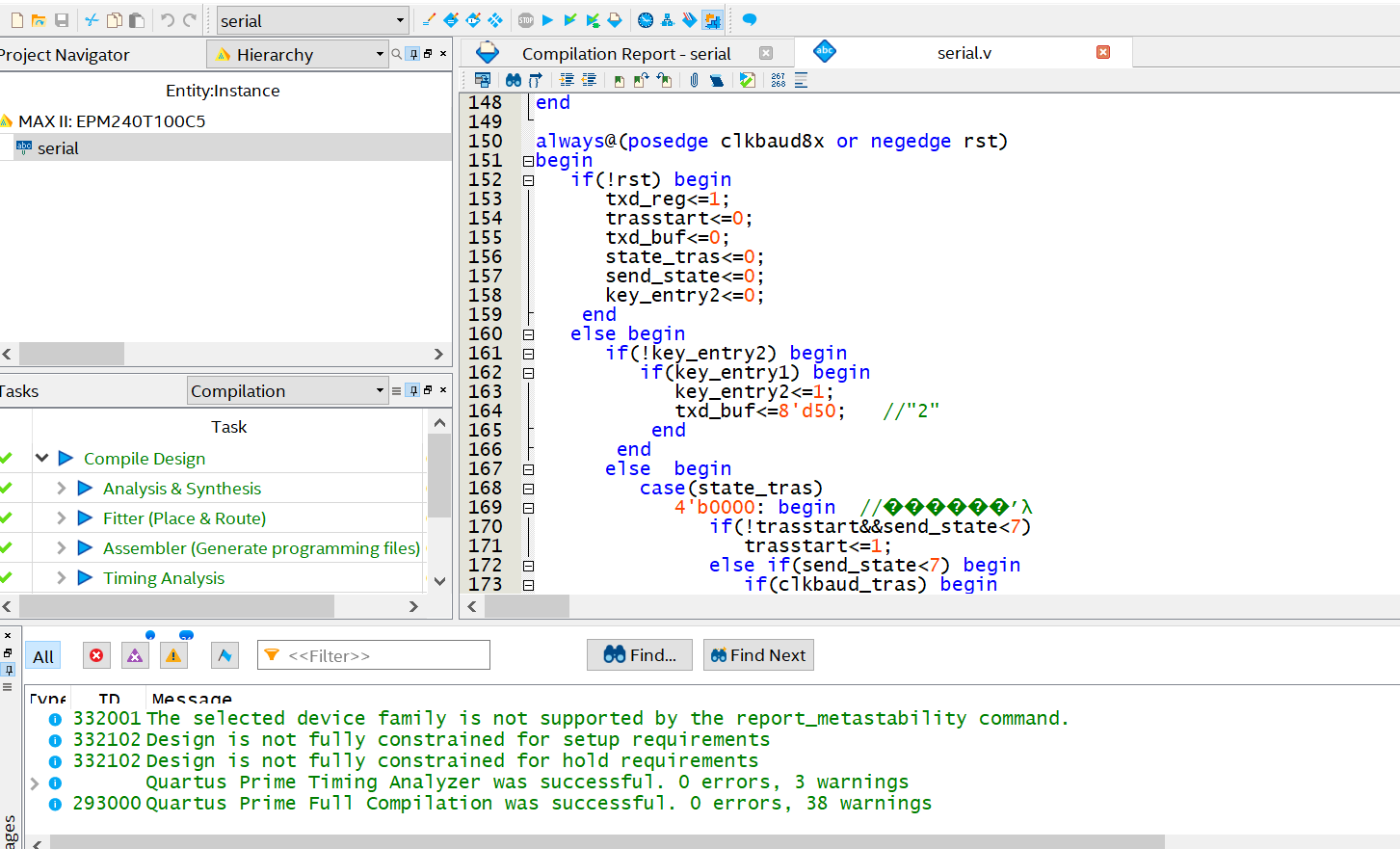Verilog HDl語言實現CPLD-EPC240與電腦的串口通訊QUARTUS邏輯工程源碼 