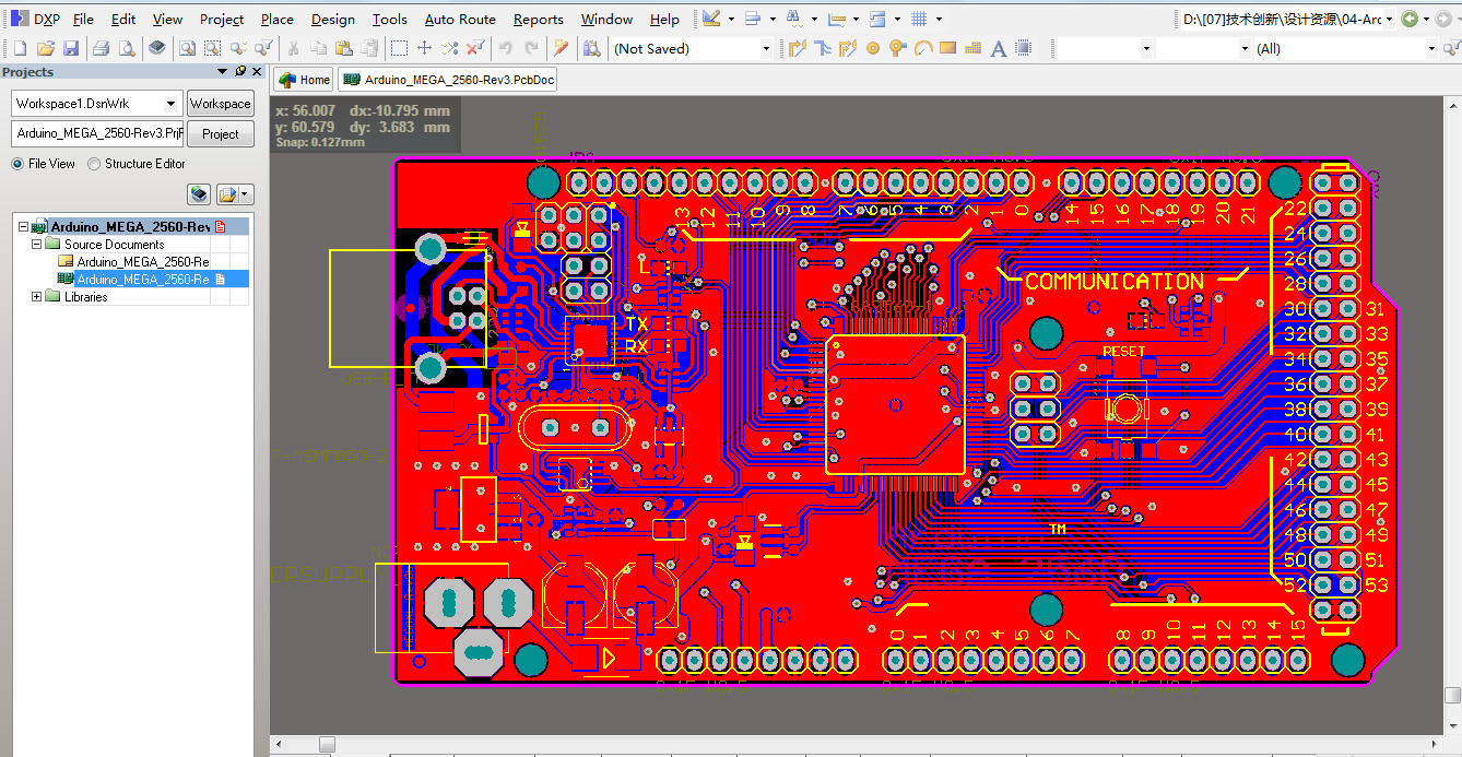 Arduino_MEGA_2560-Rev3 ad原理圖+PCB+封裝庫文件