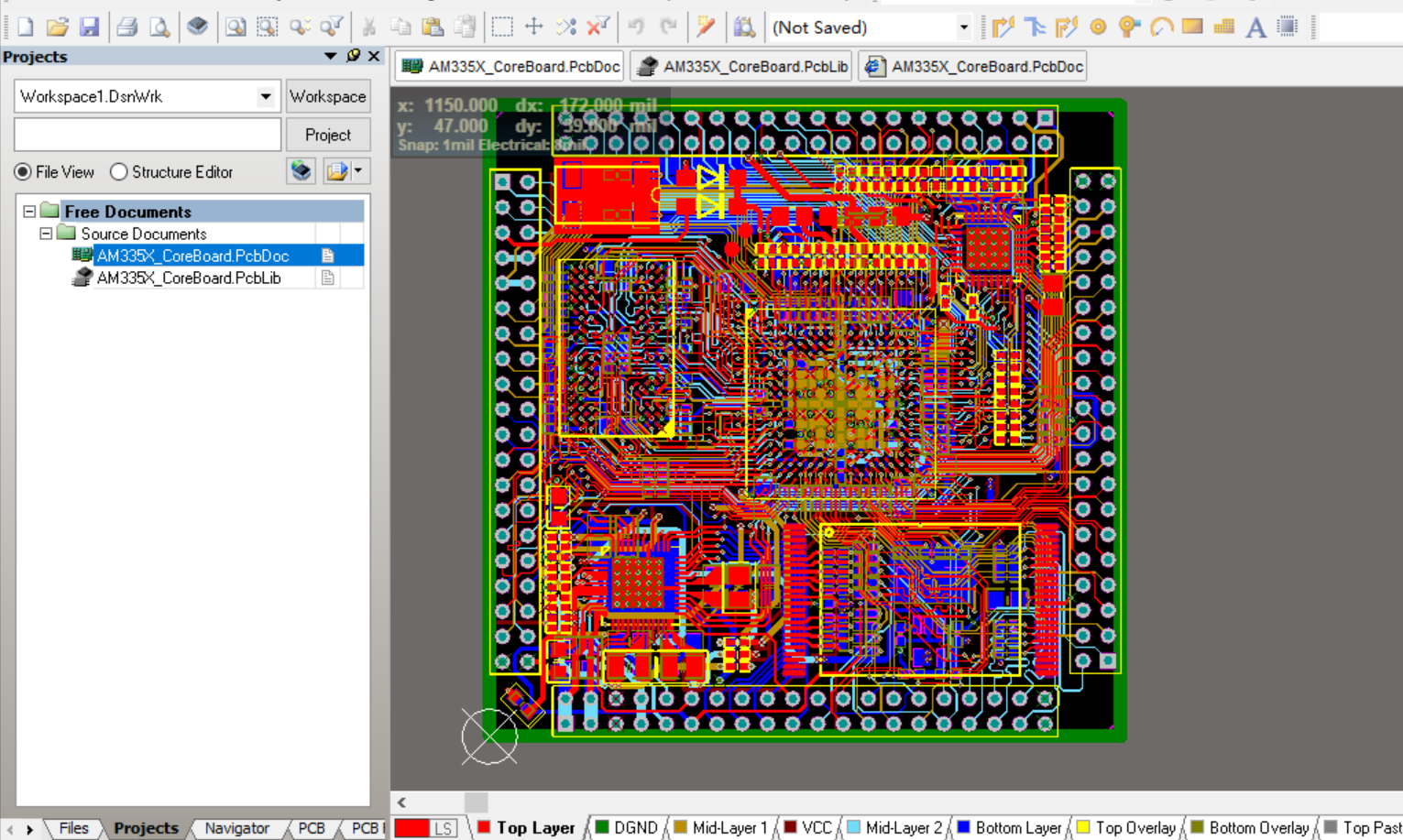 AM335X核心板PCB+封裝庫文件 AD格式 6層板 50x50mm 4x40pin排針引出
