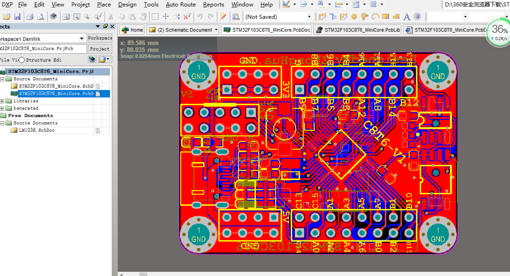 STM32F103C8T6單片機 USB type-C接口最小系統核心板AD設計硬件原理圖+PCB+