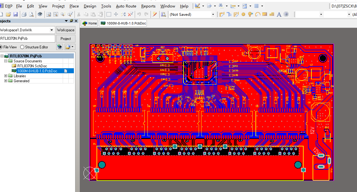 RTL8370N交換芯片+H4001CG變壓器8口網口交換機ALTIUM設計硬件原理圖+PCB+封裝