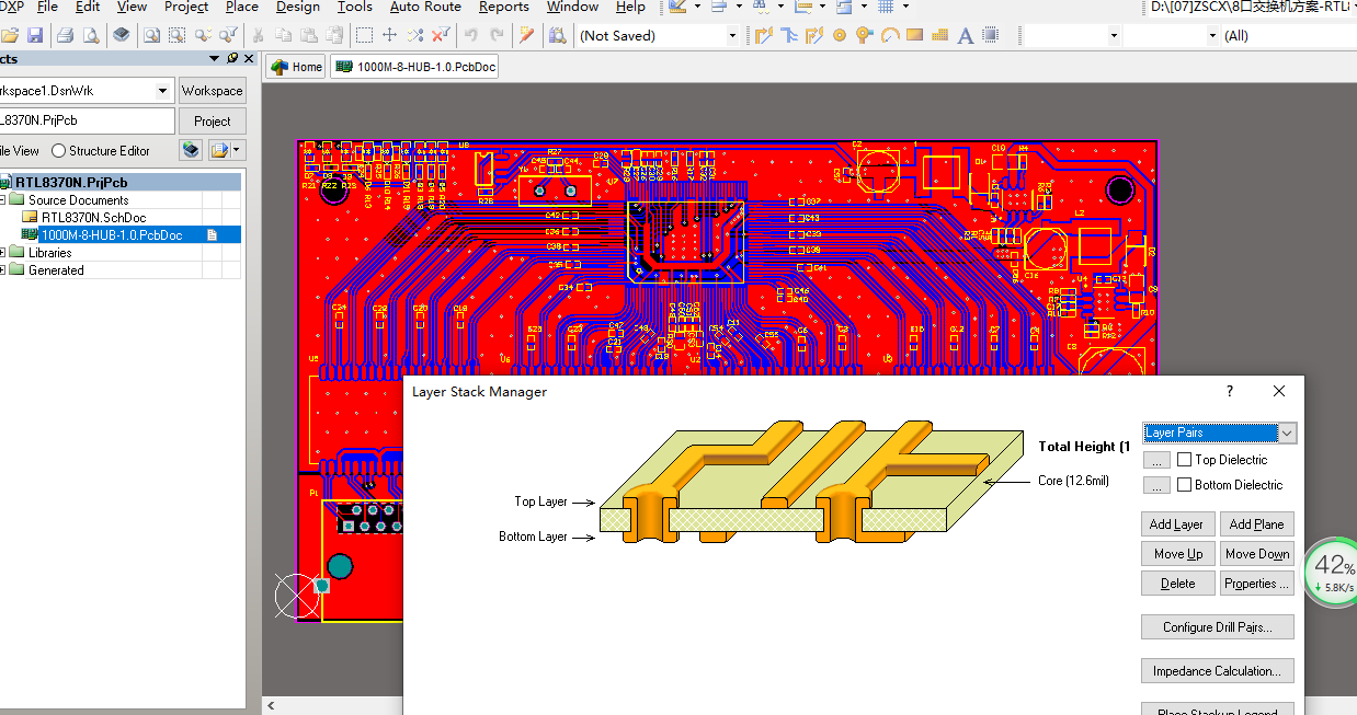 RTL8370N交換芯片+H4001CG變壓器8口網口交換機ALTIUM設計硬件原理圖+PCB+封裝