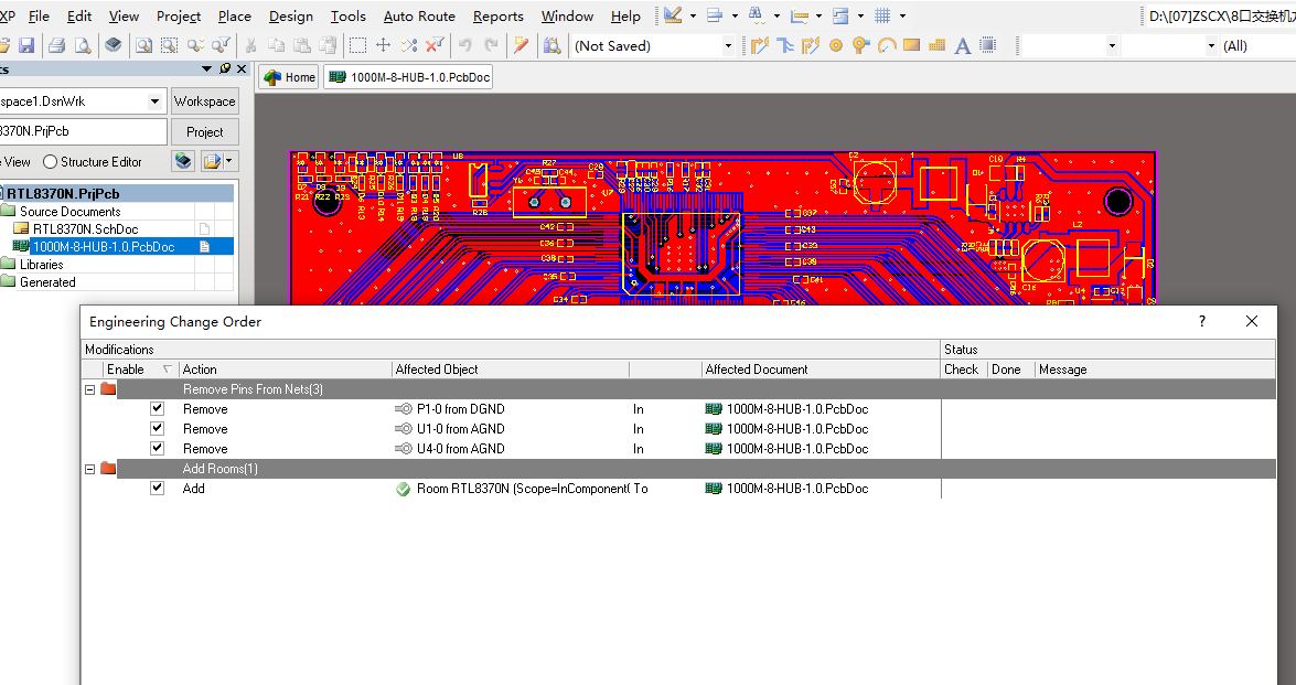 RTL8370N交換芯片+H4001CG變壓器8口網口交換機ALTIUM設計硬件原理圖+PCB+封裝