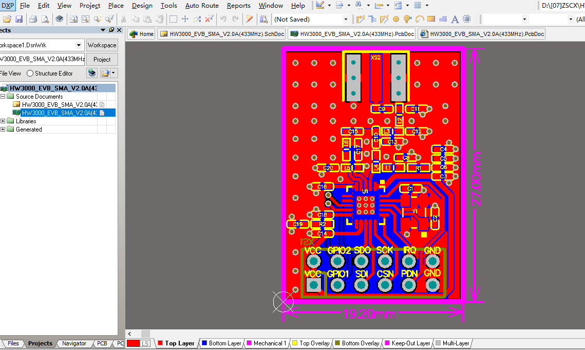 HW3000  433MHz無線模塊ALTIUM設計硬件原理圖+PCB+封裝庫文件