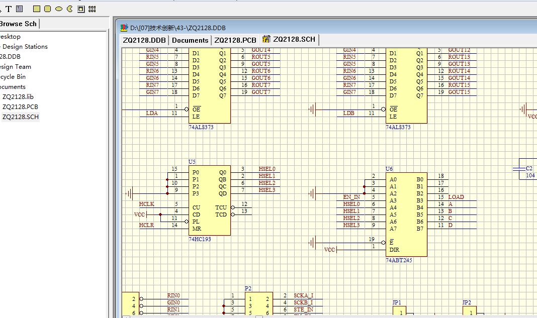 74LS373 HUB接口板 PROTEL 99SE 原理圖+PCB+封裝庫(kù)文件