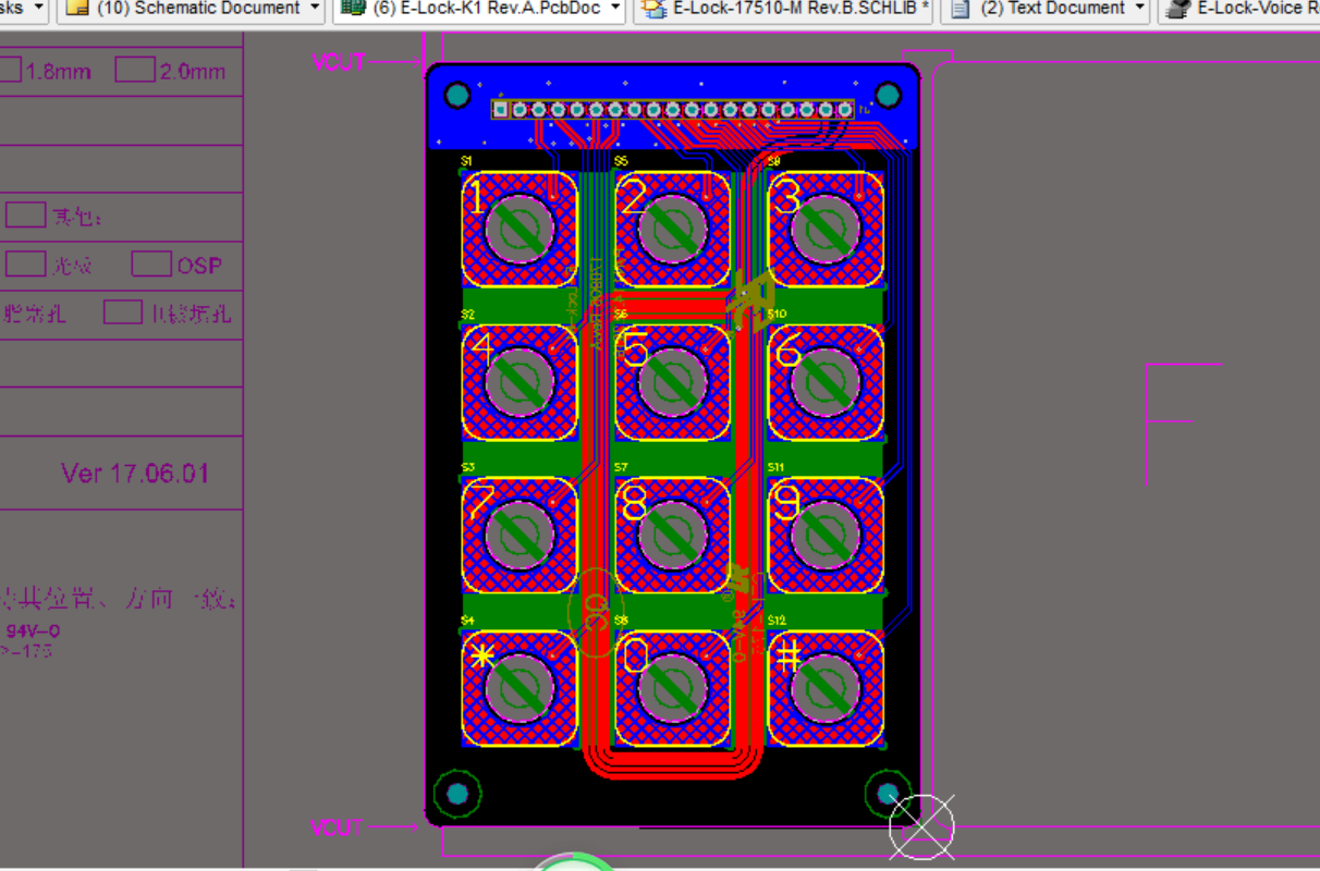 12鍵觸控按鍵鍵盤ALTIUM設計硬件原理圖+PCB+封裝庫文件