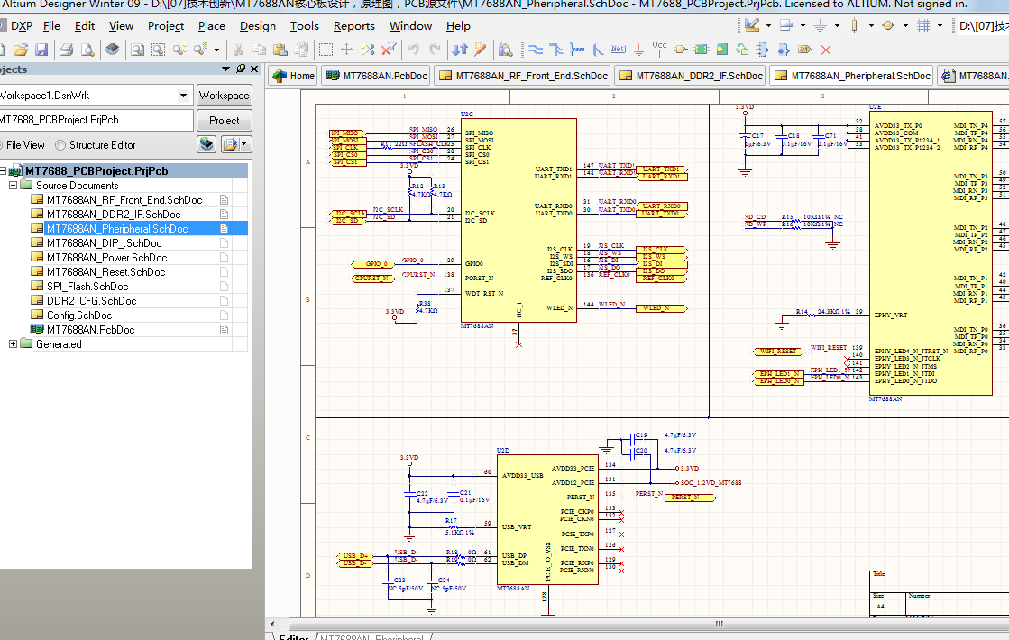 MT7688AN核心板ALTIUM AD設計原理圖+PCB+封裝源文件