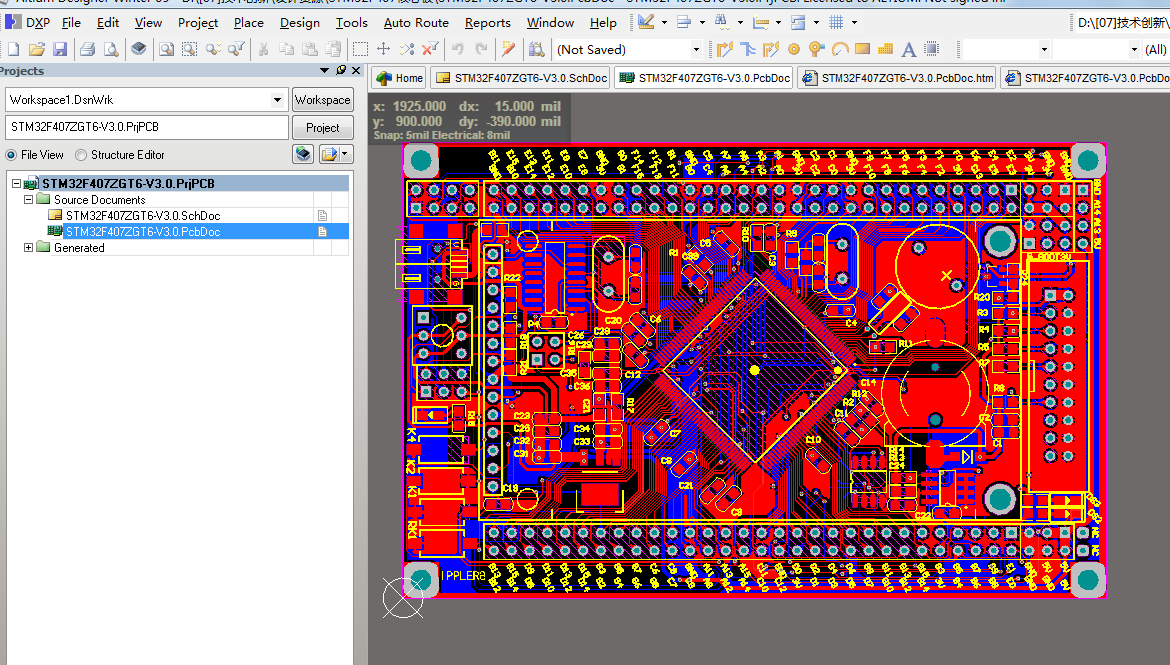 -STM32F407ZGT6最小系統開發板ad原理圖+PCB+封裝庫文件
