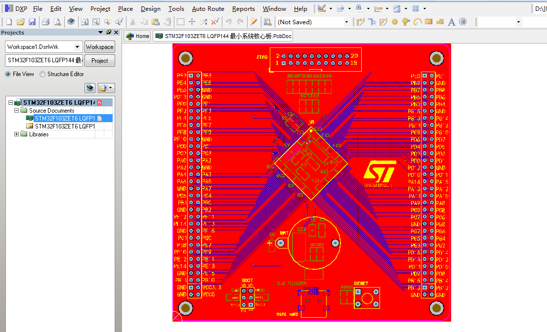 STM32F103ZET6 LQFP144 最小系統核心板ad硬件原理圖+PCB文件+封裝
